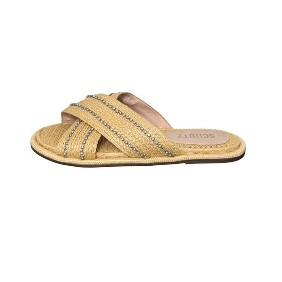 New! Schutz Carlotta Embroidered Straw Rhinestone Sandal Slides - Size 5 - Picture 7 of 12